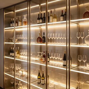 Mobili da <span class=keywords><strong>Cucina</strong></span> Moderni in Vetro LED <span class=keywords><strong>con</strong></span> Finitura Acrilica, Armadietti Personalizzati in Compensato, Rubinetto Incluso - Isola Bar Modulare per Appartamento - Product Image 3