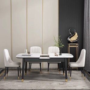 Ensemble de table à manger moderne et minimaliste en pierre frittée pliable, table rectangulaire avec cuisinière à <span class=keywords><strong>induction</strong></span> rétractable <span class=keywords><strong>pour</strong></span> petite maison - Product Image 3
