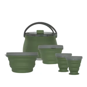 5pcs Silicone Outdoor Camping Cooking Set Cooking Utensils Set Cookware Pot Bowl Cups Cook Set Silicon Foldable Water Kettle