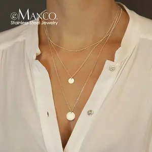 Collier multi-couches en acier inoxydable couleur or EManco pour femme, style minimaliste chic avec pendentifs disques ronds pour le quotidien et le bureau - Product Image 6