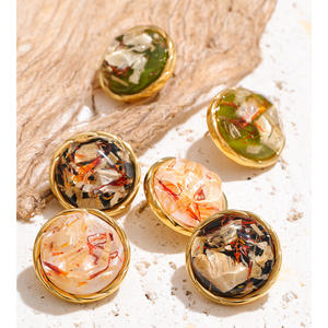 जिनयू 3683 विंटेज फ्रेंच रेसिन रंगीन बालियां तेल चित्रकला शैली 18k सोने के गोल कान स्टड - Product Image 3