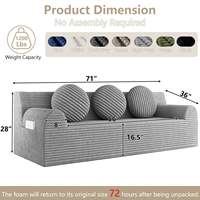Premium-Qualität Hellgraues Tiefsitz-3-Sitzer-Sofa für Kleine Wohnzimmer 180 cm Breit Modernes Kleines Wohnzimmer-Sofa