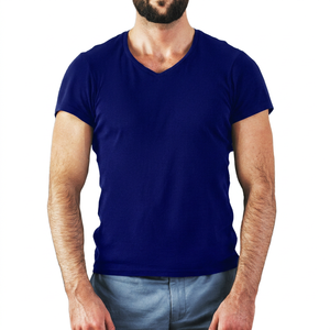 <b>Navy</b> <b>Blue</b> <b>Men's</b> Plaid Pattern Short Sleeve <b>T</b>-<b>Shirt</b>-100% Cotton Jersey Fabric Breathable & Eco-Friendly Regular Fit - Product Image 1