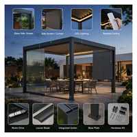 Pergola de jardin motorisée à LED avec drainage intégré, imperméable, à lames orientables, pour terrasse, patio, villa