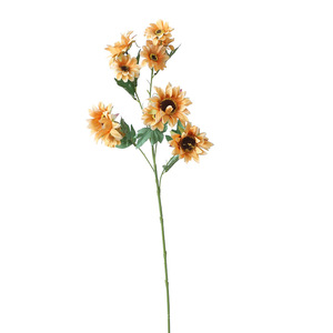 LO-1200 Ramo de 11 girasoles artificiales de estilo vintage con efecto pintura al óleo, en tonos otoñales suaves, para jarrón de habitación de huéspedes de casa de campo francesa - Product Image 6
