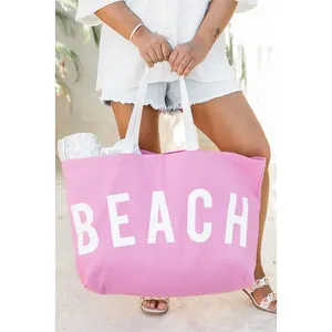 Factory Custom Pink Extra Large Beach Bag Plain Cotton Canvas Thick Shopping Bags Canvas Tote Bag With Pocket And Zipper