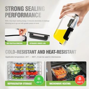 10個入り ホウケイ酸ガラス製食品保存容器 蓋付き BPAフリー 気密性抜群 オーブン・電子レンジ対応 ミールプレップ容器セット - Product Image 4