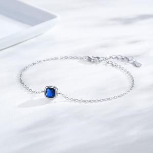 Pulsera de Cadena con Circonitas Azules Vintage en Plata de Ley S925 para Mujer - Product Image 3