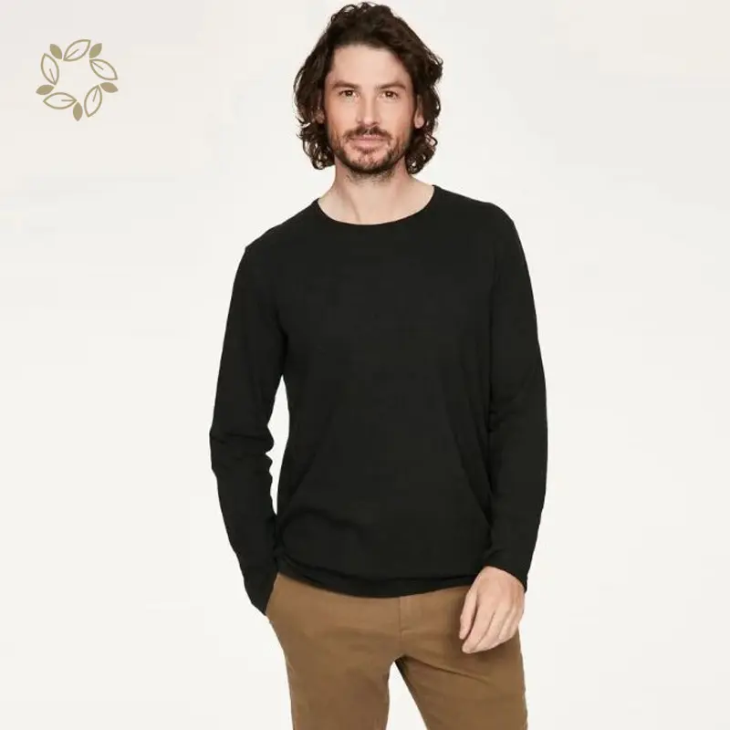 T-shirt 55% coton de chanvre biologique pour homme, haut masculin à manches longues, style éponge français, collection 45%