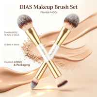 Pinceau de maquillage double embout 2-en-1, lot de 2, pour fond de teint, poudre, anticernes et illuminateur, kit professionnel, poils doux, logo personnalisé, vente en gros