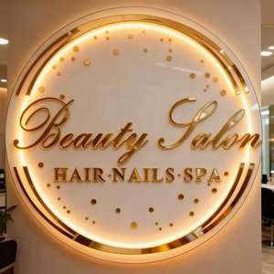 Letrero LED Personalizado Redondo de Acrílico con Logotipo Dorado, Letrero Luminoso LED con Letras de Neón Retroiluminadas en 3D para Recepción u Oficina - Product Image 2