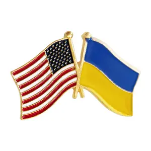 우크라이나 국기 핀 브로치 에나멜 배지, 리본 우크라이나 옷깃 핀 러시아 미국 독일 더블 플래그 핀, 버튼 배지 핀 기념품