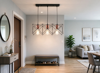 Suspension industrielle à 3 lumières, cadre géométrique en fil métallique noir, support de lampe E27 or rose, pour îlot de cuisine et salle à manger
