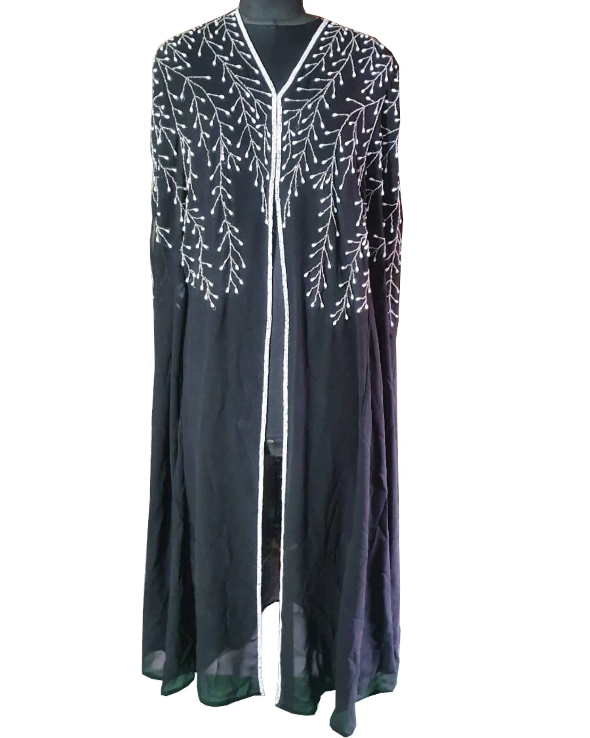 Georgette Gaun Abaya/Kaftan Wanita, Gaun Sulaman Tangan Berpayet Musim Semi untuk Wanita