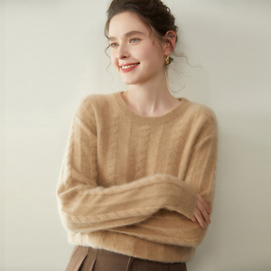 Suéter de Cachemira de Lana para Mujer, Estilo Coreano, Cuello Redondo, Tejido de Cable, Jersey de Lujo para Otoño e Invierno - Product Image 5