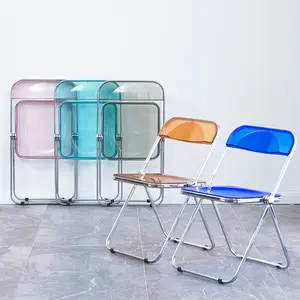 Cadeiras dobráveis para móveis, cadeiras dobráveis de plástico transparente para economizar espaço em sala de jantar e móveis