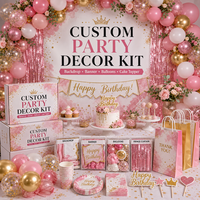Kit de décorations de fête en plastique sur le thème des anniversaires personnalisés, bannière de fond, ballons, nappe, décoration de gâteau, vente en gros