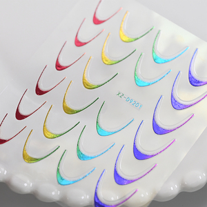 1 autocollant de <span class=keywords><strong>manucure</strong></span> rouge or français, autocollant de nail art néon coloré, dégradé, lignes, rayures, lignes de sourire, autocollants pour ongles, lignes courbées de lune - Product Image 4