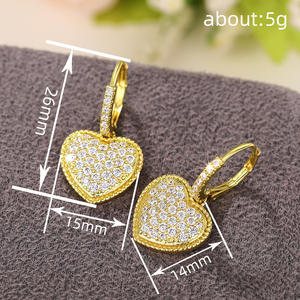 E3985 Pendientes de diamantes Golden Heart de oro amarillo para mujer, románticos, para uso diario, color G, diamantes naturales - Product Image 6