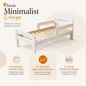 Muebles Infantiles de Madera Maciza con Barandilla, Cuna Extensible y Móvil para Niños y Niñas - Product Image 3