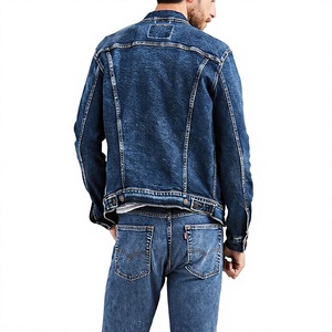 Men's Classic Denim <b>Jacket</b> Blue Cotton Button Front Regular Fit Solid Color Washed Finish with Pockets and Square Collar - Product Image 2