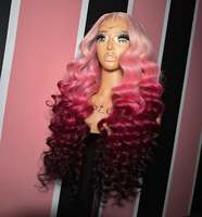 Cabello humano vietnamita 28in Baby Pink Loose Wave Ombre Glueless 13*6 HD Pelucas frontales de encaje Púrpura Borgoña Rizado 13*4 Encaje completo