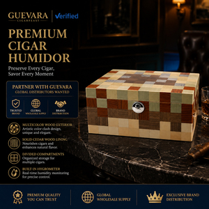 Humidor de Cigarros GUEVARA de Madera Empalmada al por Mayor, Humidor de Escritorio con Revestimiento de Cedro Sólido para Tiendas de Cigarros, Accesorios de Cigarros de Lujo - Product Image 1