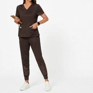 Uniforme d'hôpital de haute qualité pour les femmes respirant marron maille à manches courtes gommage uniforme d'hôpital pour infirmière - Product Image 1