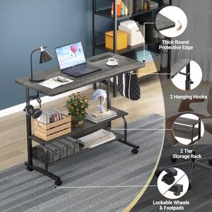 Bureau mobile sur roulettes avec prises électriques, bureau <span class=keywords><strong>réglable</strong></span> <span class=keywords><strong>en</strong></span> <span class=keywords><strong>hauteur</strong></span> <span class=keywords><strong>de</strong></span> 32 pouces, <span class=keywords><strong>table</strong></span> portable pour ordinateur portable, utilisable au <span class=keywords><strong>lit</strong></span>, sur le canapé ou au bureau - Product Image 3