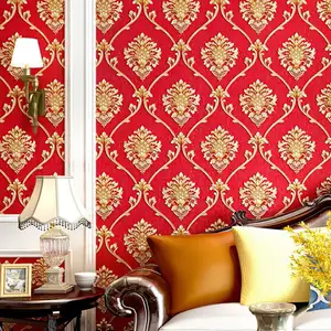 Papel tapiz de Damasco para sala de estar, papel tapiz de presión europea, rojo, azul y verde, Fondo de TV