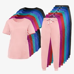 Bán Buôn Ngắn Tay Áo Độ Đàn Hồi Tops Quần Đồng Phục Bệnh Viện Đồng Phục Phụ Nữ Quần Áo Y Tế Điều Dưỡng Tẩy Tế Bào Chết Uniform Set - Product Image 1