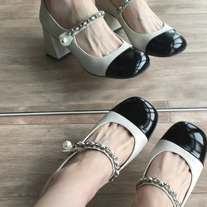 <span class=keywords><strong>Scarpe</strong></span> Mary Jane retrò francesi primaverili e autunnali in pelle verniciata fatte a mano con punta tonda e tacco quadrato, abbinamento colori, da donna - Product Image 4