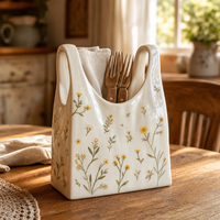Porte-couverts en céramique rayé rouge et blanc, forme sac de courses créatif, organiseur d'ustensiles pour restaurant et maison