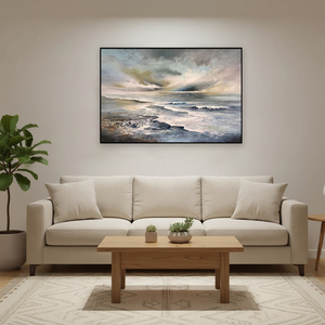 Cuadro Moderno con Paisaje Marino en Tonos Neutros, Arte <span class=keywords><strong>de</strong></span> <span class=keywords><strong>Pared</strong></span> Enmarcado <span class=keywords><strong>para</strong></span> Sala <span class=keywords><strong>de</strong></span> Estar y Espacios Comerciales - Product Image 6