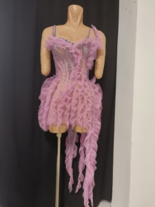 Vestido de Hada Lavanda Sexy, Vestido Mini con Volantes y Pedrería Morada Brillante, para Drag Queen, Showgirl, <span class=keywords><strong>Carnaval</strong></span>, Discoteca, Rave - Product Image 5