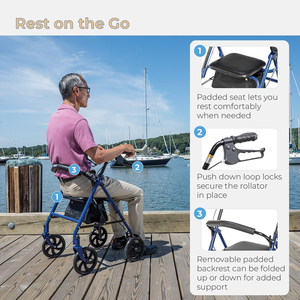 Chuyên nghiệp New olderly đi bộ AIDS matel bánh xe Ghế gấp di động gấp rollator Walker dành cho người lớn Walker với ghế mềm - Product Image 4