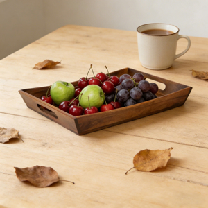 Plateau de service en bois d'acacia écologique avec poignées, plateau en bois, plateau multi-usages, adapté aux aliments, pour la maison et la cuisine - Product Image 2