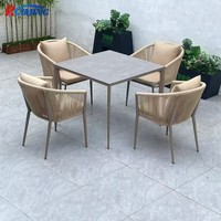 Meubles de restaurant d'extérieur modernes de 35 pouces, table carrée en métal céramique et pierre, ensemble de salle à manger en terre cuite pour patio jardin et cour