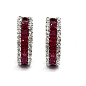 Boucles d'oreilles créoles OEM en or blanc massif 18 carats avec diamants et rubis véritables, de haute qualité et fiables, pour femme - Cadeau de mariage, fête - Product Image 1