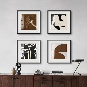 Art mural décoratif minimaliste italien pour salon, art géométrique abstrait <span class=keywords><strong>carré</strong></span>, art mural pour entrée, niche, noir et blanc, Wabi-Sabi - Product Image 1