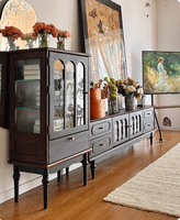 Meuble d'appoint vintage en bois massif de style français avec rangement intégré, esthétique moderne du milieu du siècle, sensation de qualité supérieure, mobilier de maison