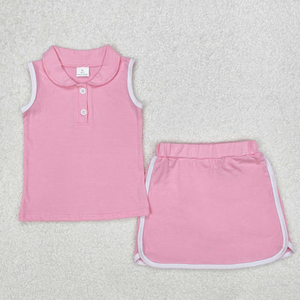 Ensemble de jupe-short de tennis d'été pour petite fille, chemise polo sans manches à col Peter Pan et jupe-short assortie, tenue 2 pièces - Product Image 4