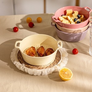 Tazón de Cerámica con Dos Asas de 20 cm, Apto para Horno y Microondas, para Ensaladas y Repostería, Uso Doméstico, Color Sólido - Product Image 1