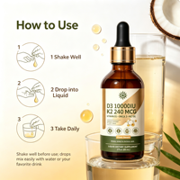 Vitamine D3 liquide en marque blanche 10000 UI, K2, Oméga-3 et huile MCT, GMP, Soutien osseux/cardiaque/immunitaire, OEM/ODM, MOQ flexible.