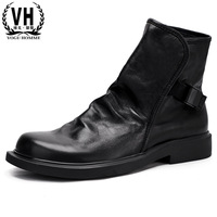 Bottes Chelsea basses décontractées en cuir véritable pour hommes, automne-hiver, noires, vintage, tendance, artistiques, pour jeunes hommes, semelle extérieure en caoutchouc pour l'extérieur