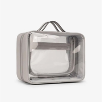 Étui cosmétique transparent OEM à clapet avec pochette amovible, trousse de toilette de voyage transparente avec poignée de transport