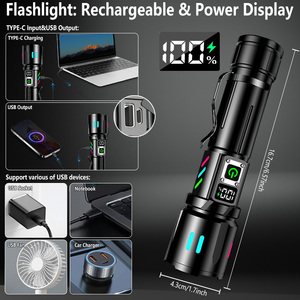 Siêu sáng tầm xa không thấm nước dẫn ngọn đuốc Ánh sáng chùm rộng Hợp kim nhôm có thể sạc lại đèn pin liên tục đèn flash ánh Sáng Ngọn đuốc - Product Image 2