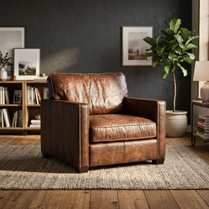 Sofá Individual Reclinable de Cuero Genuino Estilo Industrial y Vintage para Sala de Estar - Product Image 3