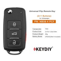 Clé télécommande universelle KEYDIY KD NB08-4 PCF à 3+1 boutons pour VW, transpondeur, série NB, lot de 5