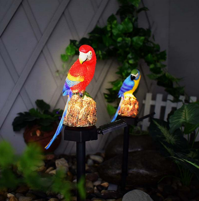 防水オウム型ソーラーLEDガーデンライト、屋外芝生ランプ、動物型